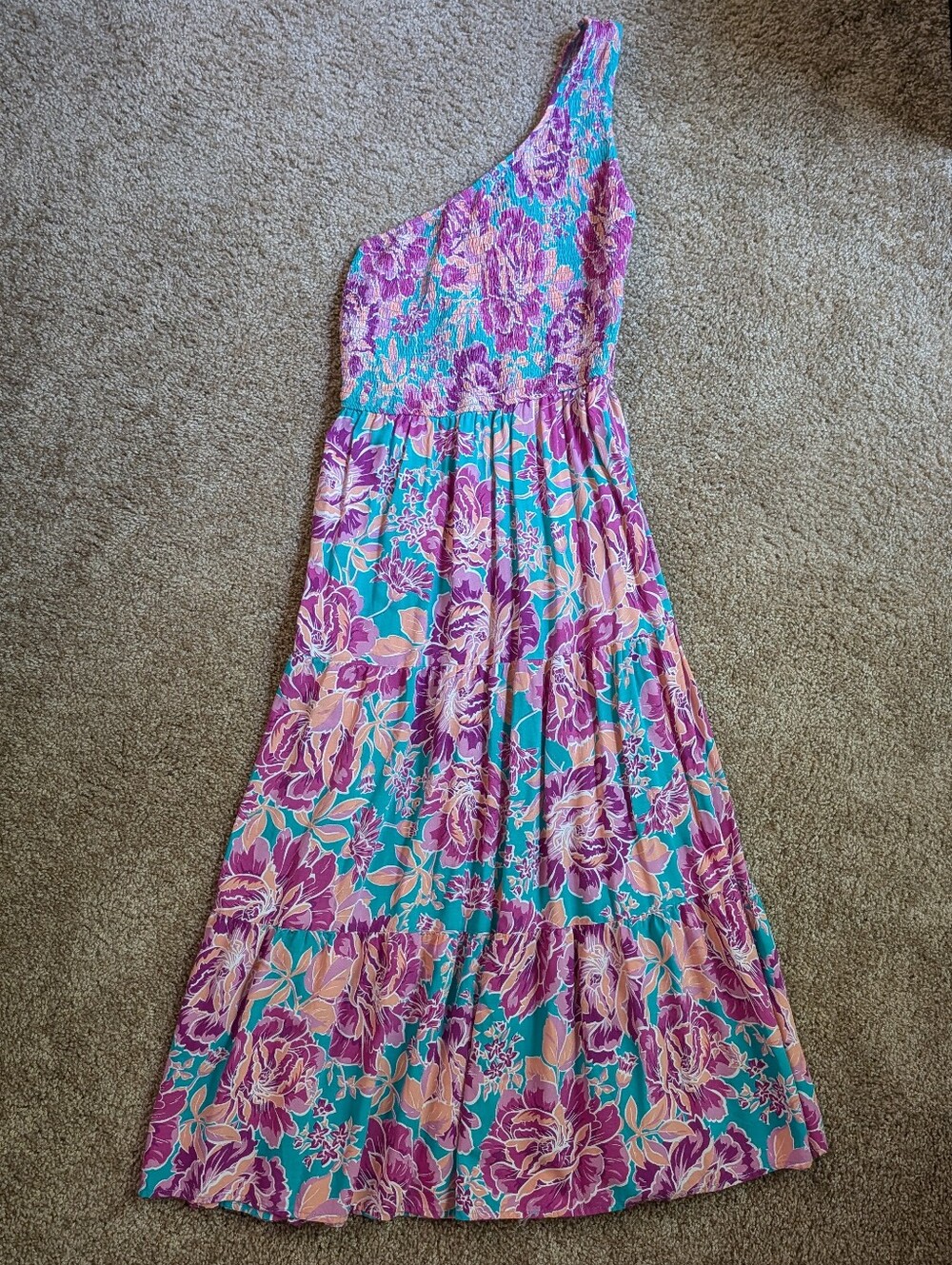 Floral One-Shoulder Midi Dress